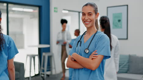 Proud-face-of-woman-doctor-in-busy-hospital