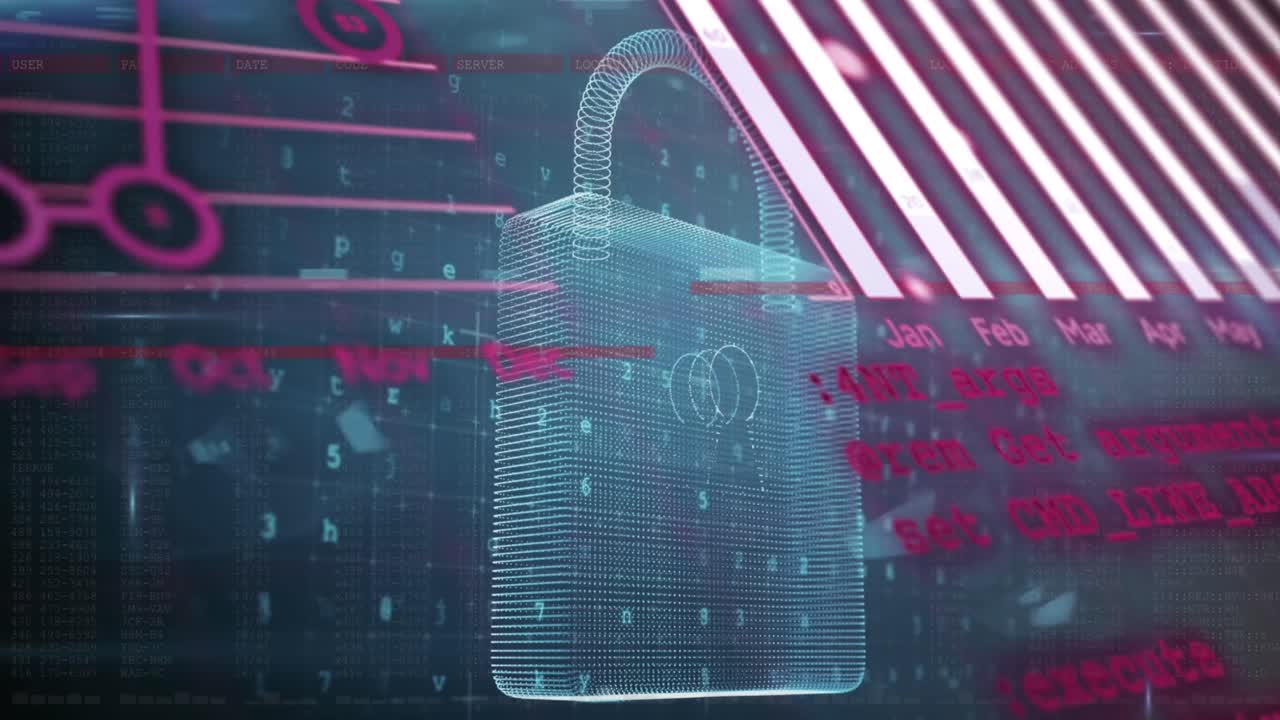 анимация компьютерного языка, глобуса, графиков над буквами, цифрами, символами над динамическими волнами