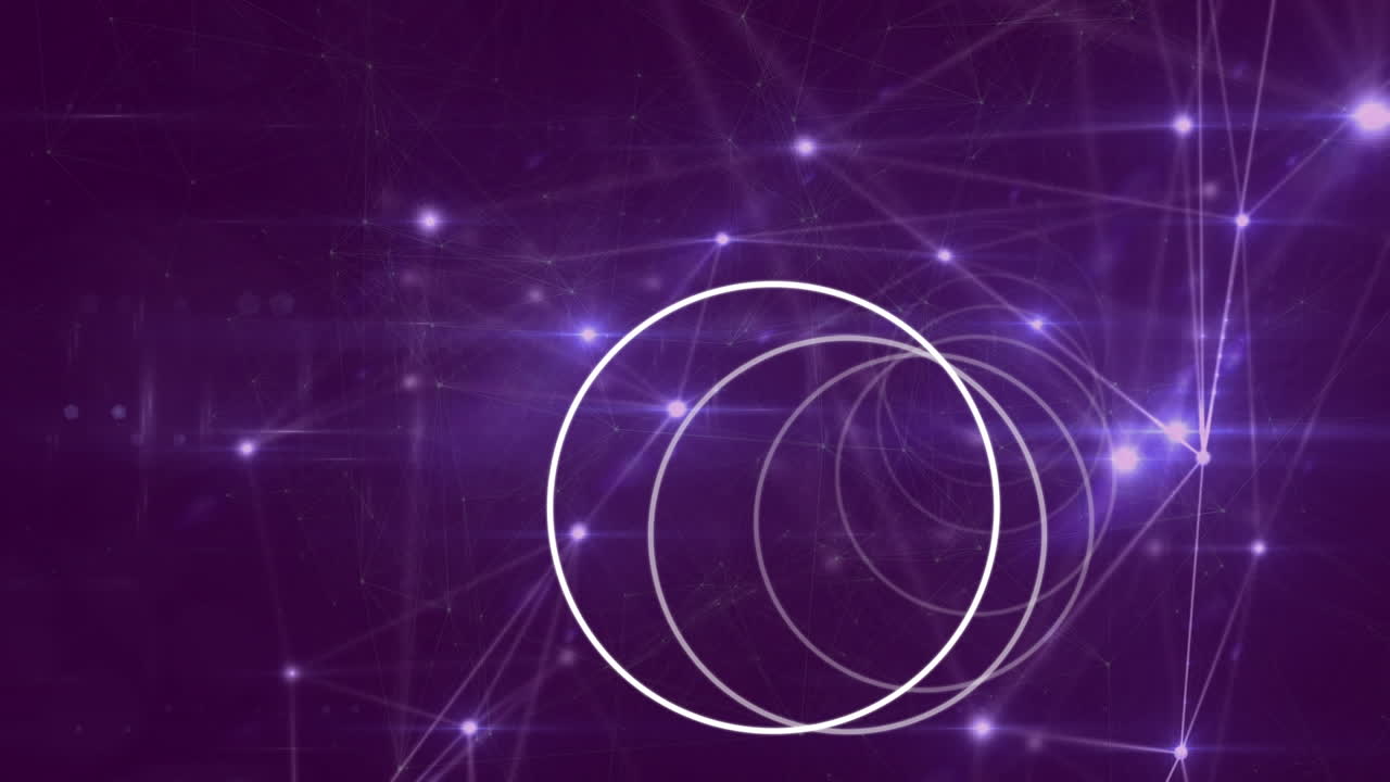 animación de círculos que giran sobre redes de conexiones con puntos brillantes