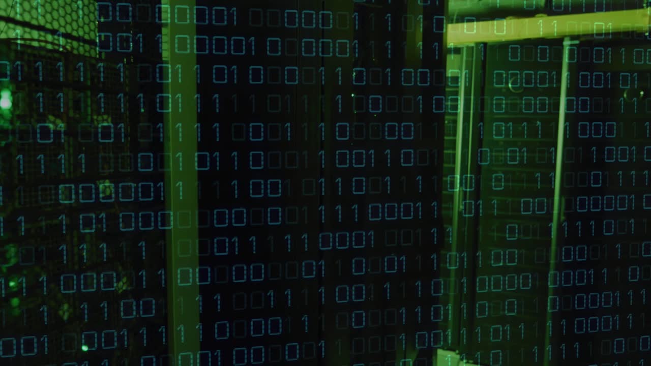 Animation of binary coding and data processing over computer servers