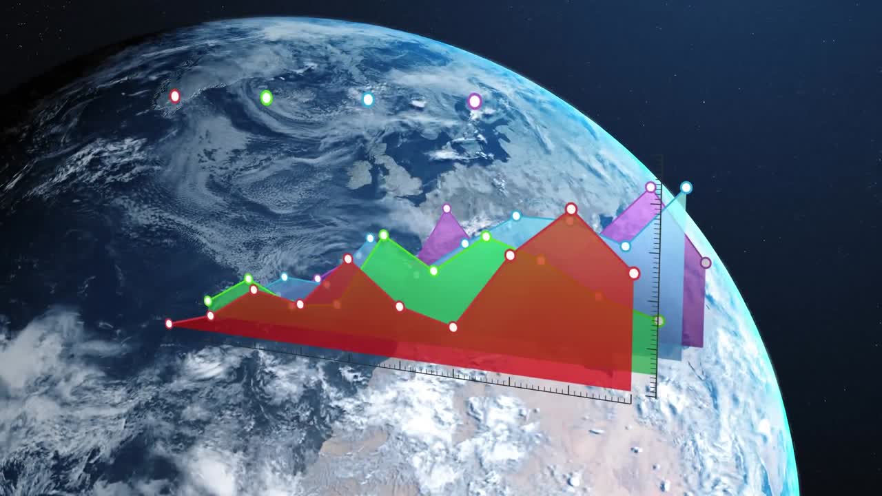 Animazione di elaborazione dati e statistiche sul globo