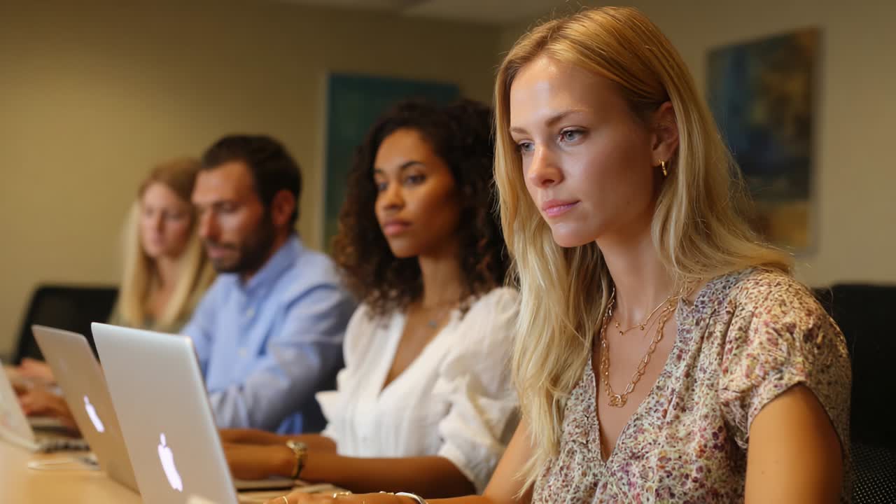 Business meeting with people working on laptops