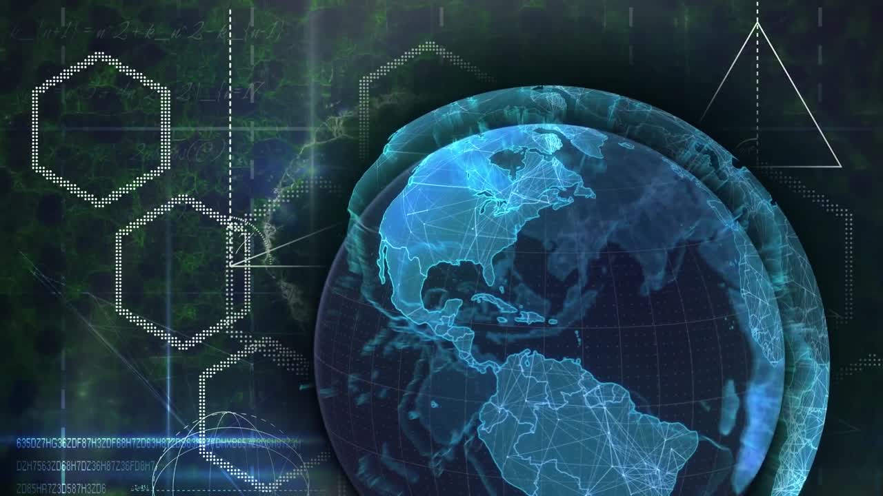 анимация глобуса с сетью соединений по голубым экранам