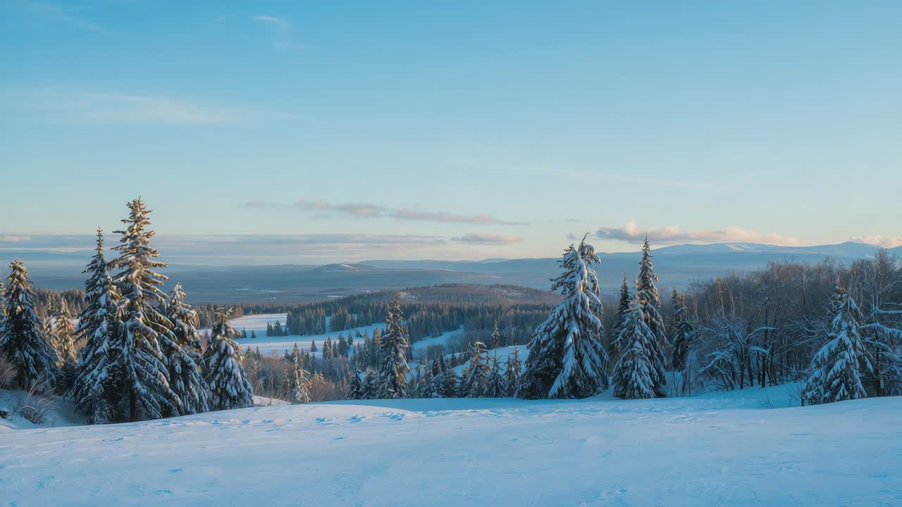 Skiftende sollys varmer snødekt granklynge og snømark i åssiden, og avslører svake fotspor