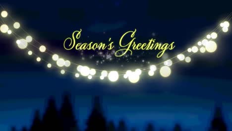 Animation-of-christmas-seasons-greetings-and-glowing-fairy-lights-over-winter-landscape