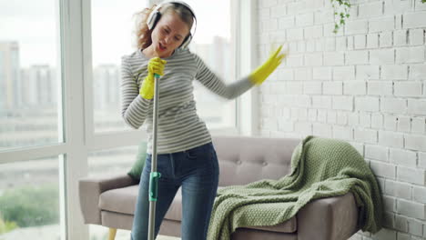 woman cleaning and singing