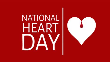 animation of national heart day text over heart on red background
