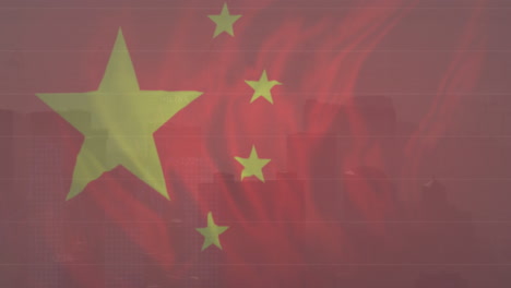 animación de la bandera de china sobre el paisaje urbano