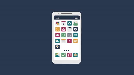 fake 2d - 3d white phone animation. app icons in screen. animated background with textures and cold colors.
