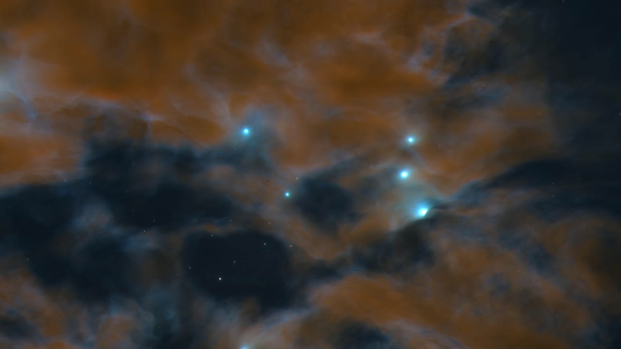 nubes de polvo marrones y azules de una nebulosa espacial