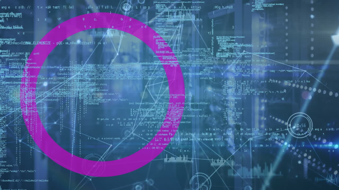 animación de formas en movimiento y procesamiento de datos en la sala del servidor