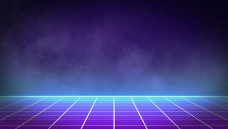 animación de cuadrados de neón y nubes sobre estrellas sobre fondo negro.