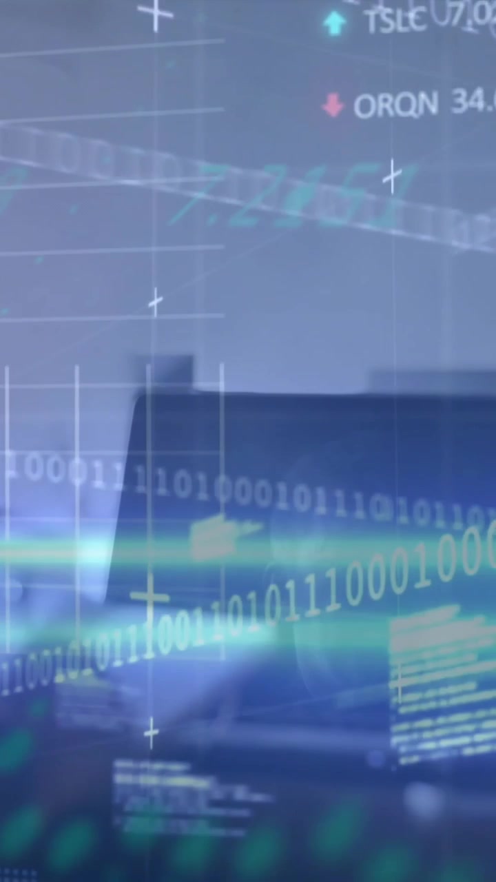 Animation of financial data processing over caucasian businessman in office