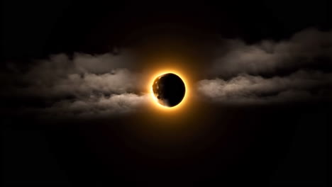 total solar eclipse with luminous corona and clouds