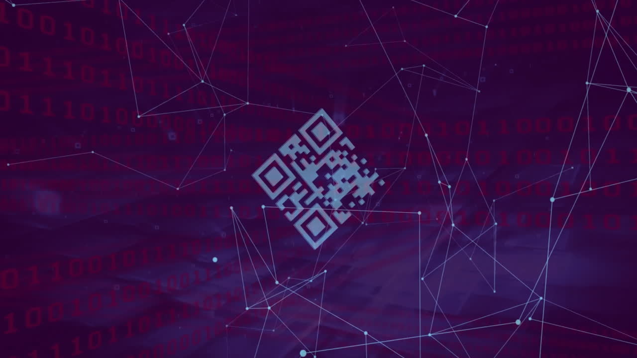 animación del código qr y procesamiento de datos a través de una red de conexiones