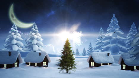 luz mágica girando alrededor del árbol de navidad con saludo