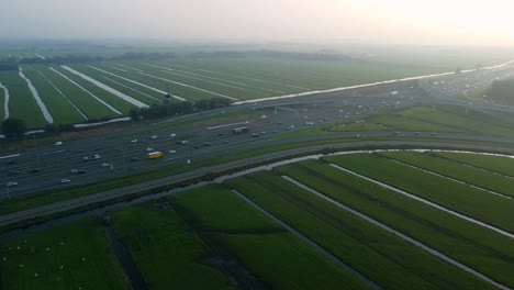 countryside automobile travel, dutch building heritage, sunset, aerial