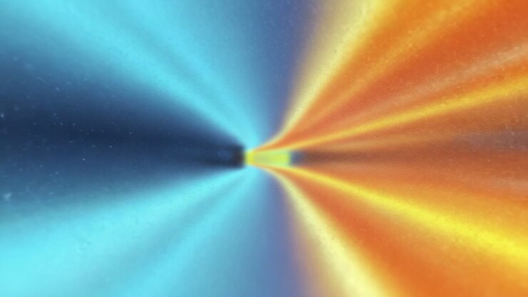 Dynamic Blue and Orange Light Rays Converging