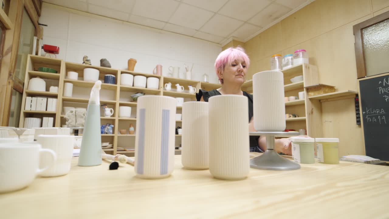 Ceramics Artist at Work in Her Studio