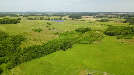 campo exuberante y verde con paneles solares en verano en el norte de polonia