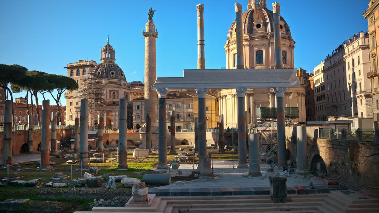 Ruins of the Roman Forum at sunset in Rome, Italy