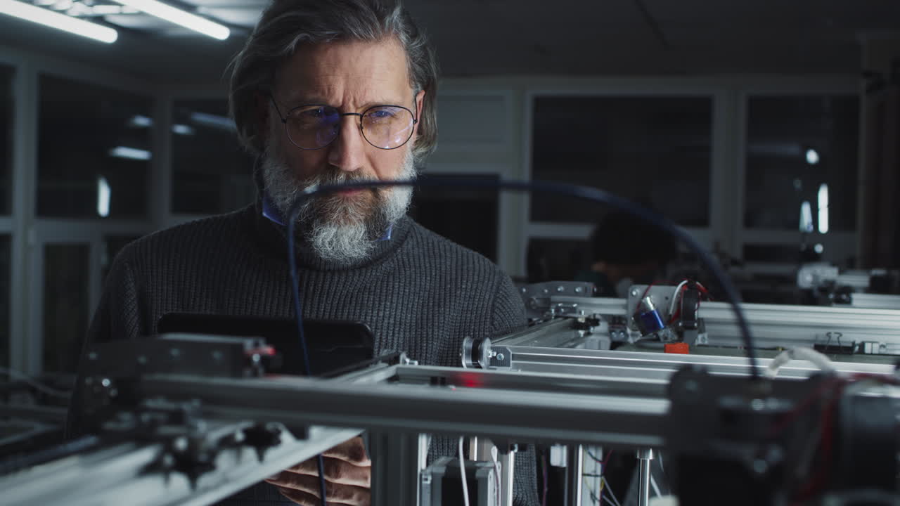 A man inspecting complex machinery in a workshop
