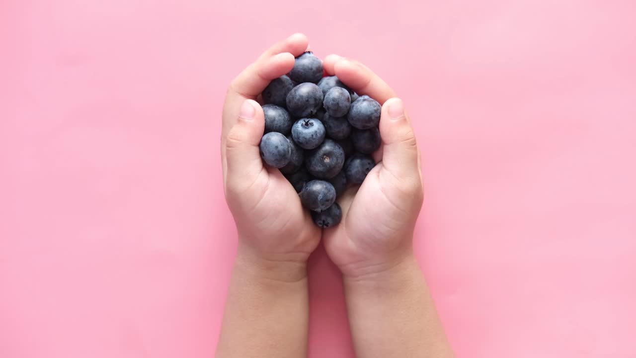 블루베리를 들고 있는 아이의 손