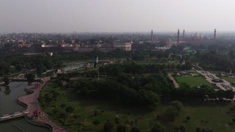 aerial drone view above greater iqbal park