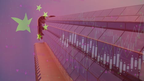 animation of flag of china and data processing over cityscape