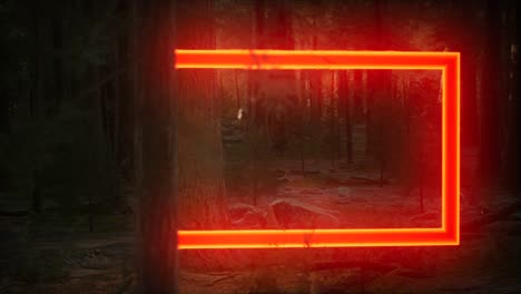 marco rectangular brillante de neón en el bosque nocturno