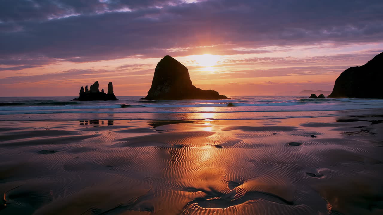 Sunset over a rocky beach