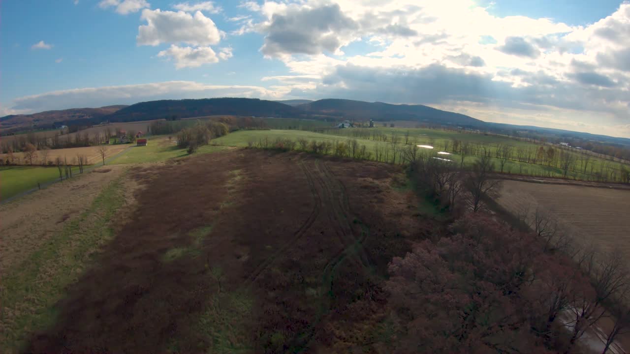 4k drone shot of a field in Berks County, Pennsylvania