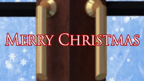 Weihnachtsbaum-Und-Fensterrahmen-Vor-Frohem-Weihnachtstext-Und-Schneeflocken-Auf-Blauem-Hintergrund