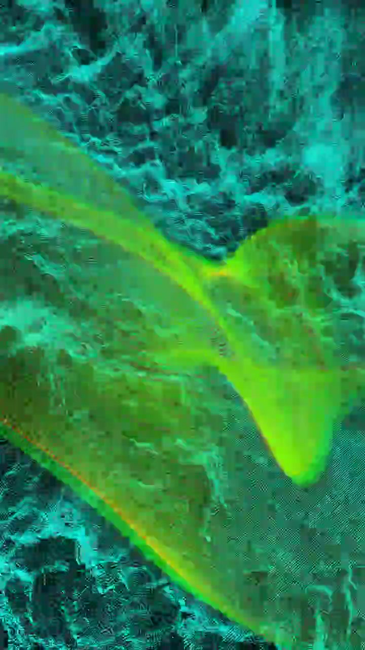 Animazione di forme d'onda verdi e blu su sfondo scuro