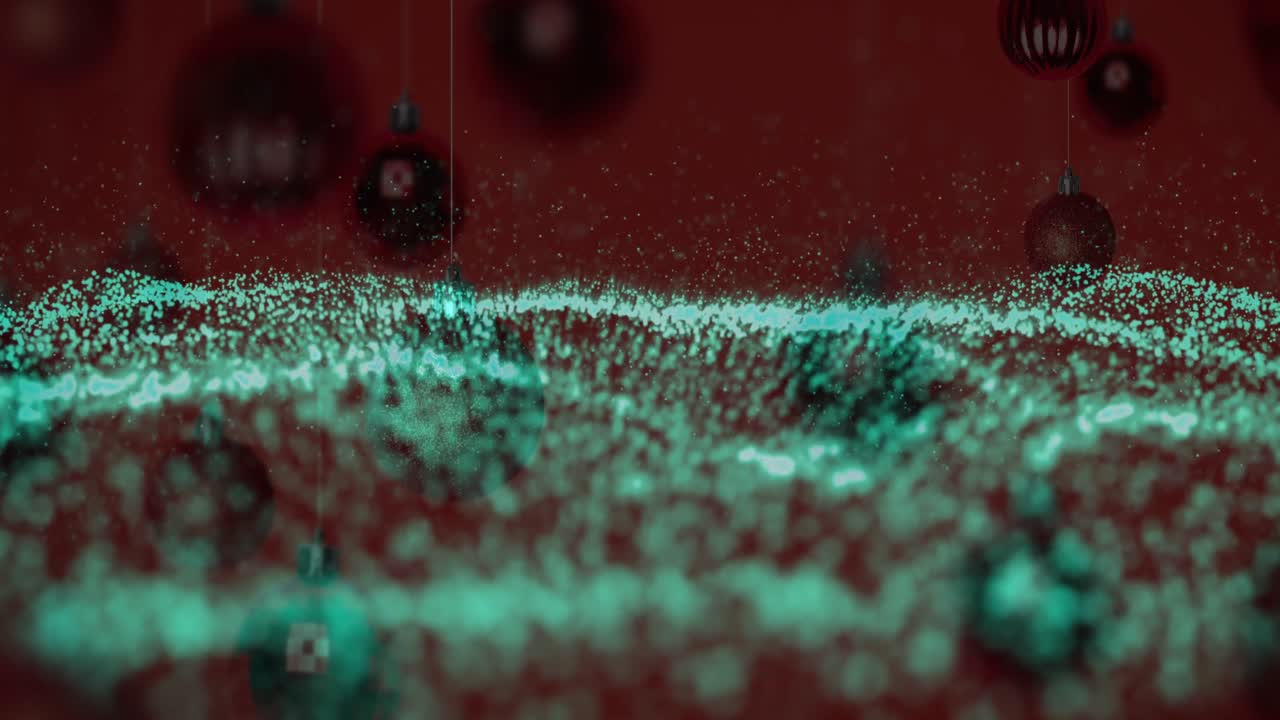 갈색 바탕에 크리스마스 보블 장식 위에 떨어지는 초록색 점의 애니메이션