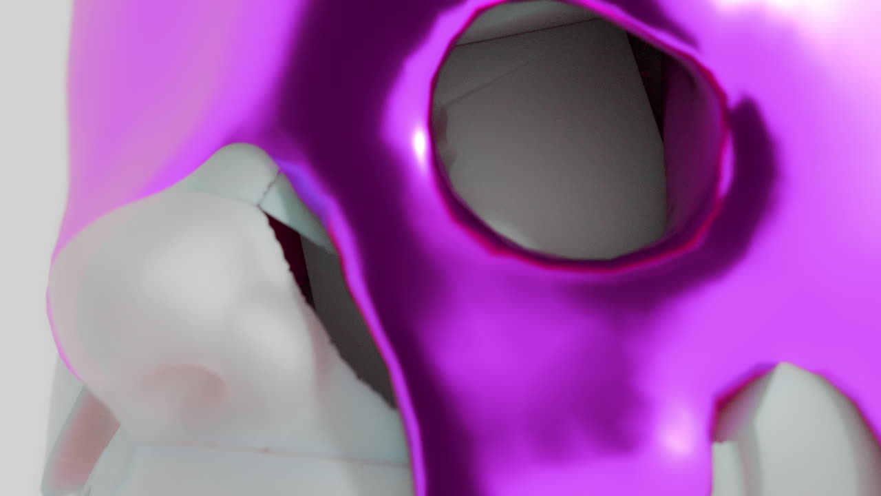 Un metallo liquido viola scorre lentamente sulla scultura