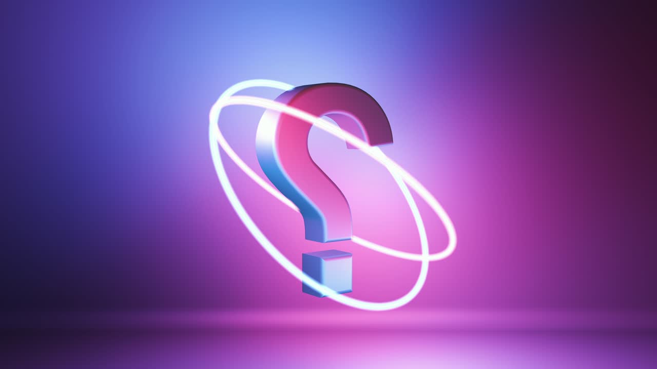 질문표는 미래의 네온 으로 조명됩니다. 문제를 해결하는 데 도움이 되는 상징입니다.