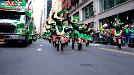traditional irish dancers in a st. patrick's day parade