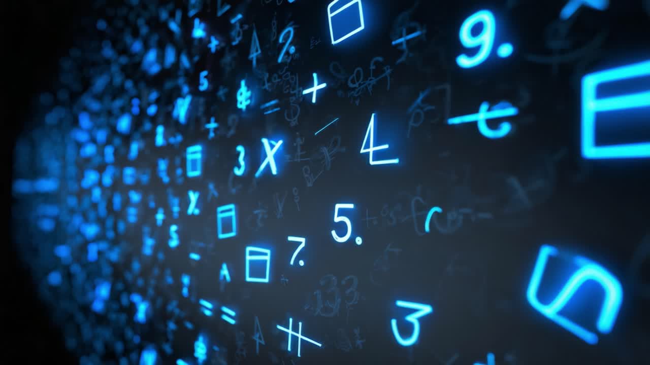 A Mesmerizing Glimpse into the World of Mathematics: Illuminated Numbers and Symbols Creating a Stunning Digital Matrix of Calculation and Expression