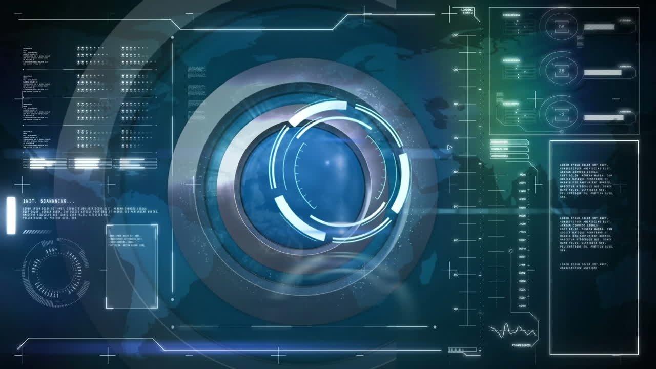 Animation of scan scope over digital interface on dark background