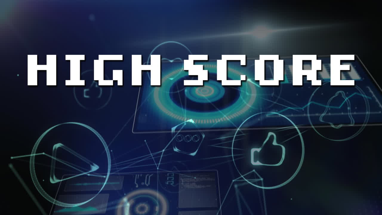 Animation of high score text over icons and data processing