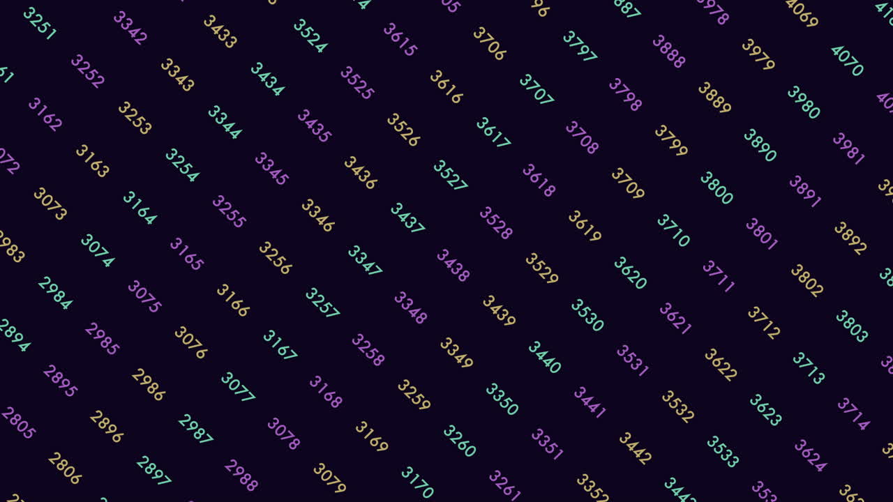 Abstract digital background with multicolored numbers moving diagonally across a dark screen, suggesting big data, analytics, coding, encryption, and technology visuals