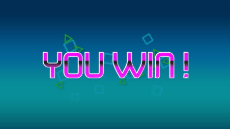 animation of you win text over shapes on blue background