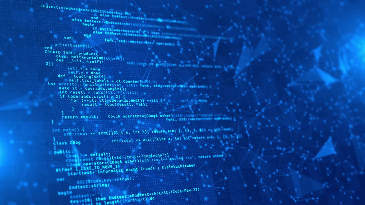4k abstract technology blue background software developer programming code on computer cyber space