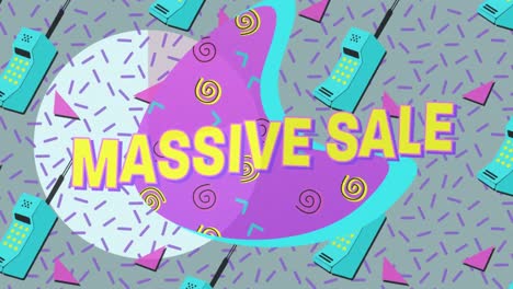 Animation-of-massive-sale-text-banner-over-phone-icons-in-seamless-pattern-and-abstract-shapes