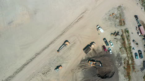 top down aerial view of a working construction site