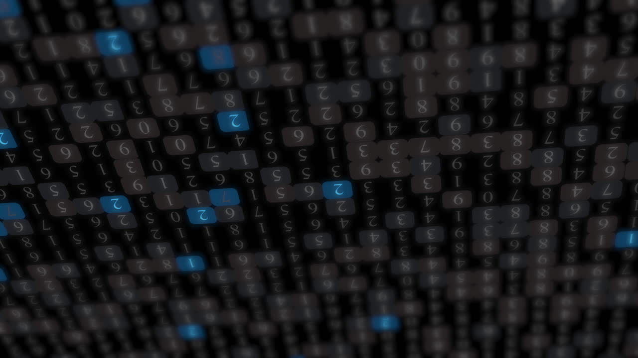 animación de la textura con números en puntos negros, grises y azules en movimiento