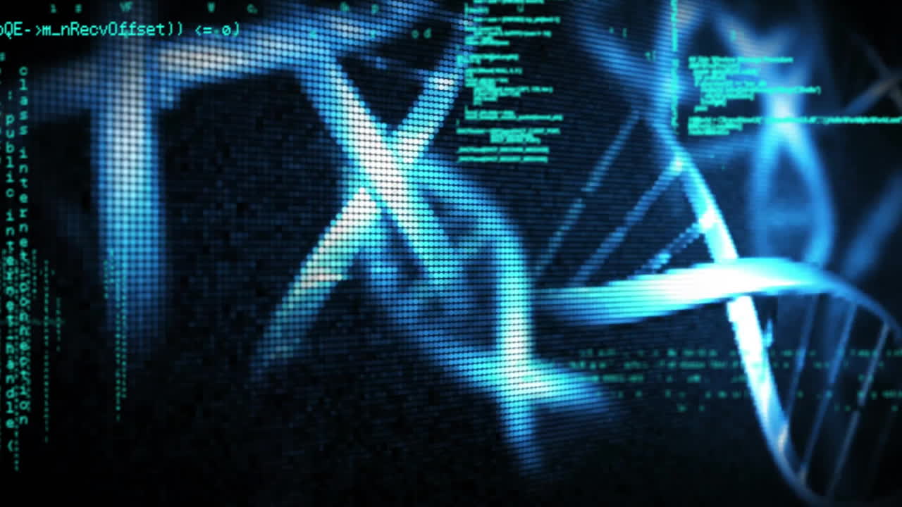 animación del procesamiento de datos sobre la cadena de adn