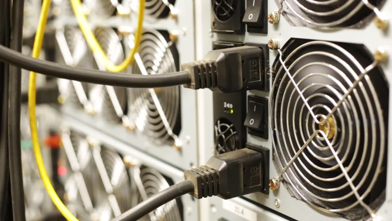 Server Rack with Power Cables and Cooling Fans