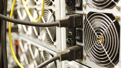 server rack with power cables and cooling fans